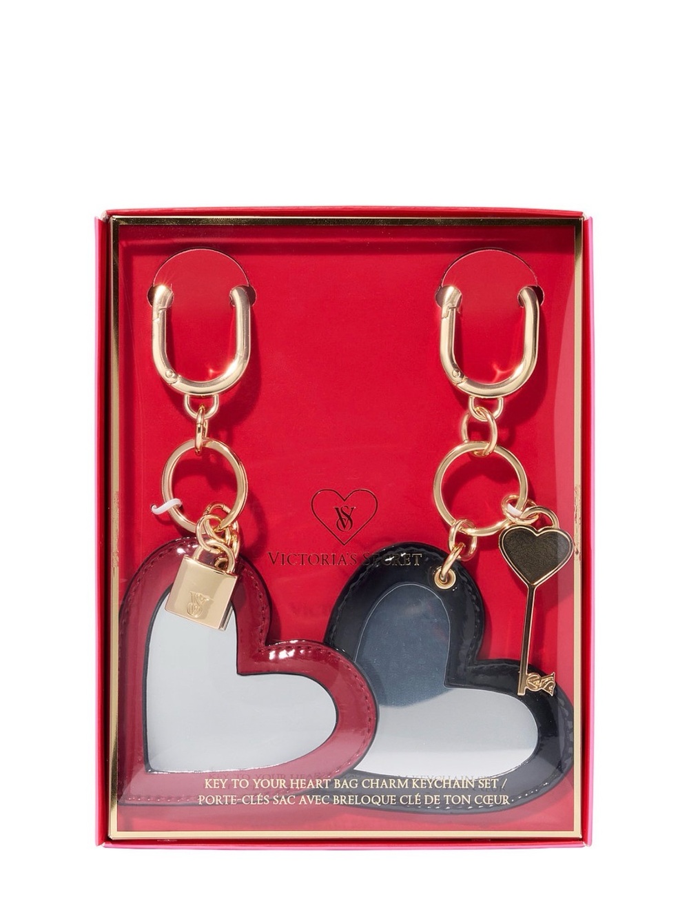 Victoria's Secret Key To Your Heart Bag Charm Mirror Keychain 2 Piece Set